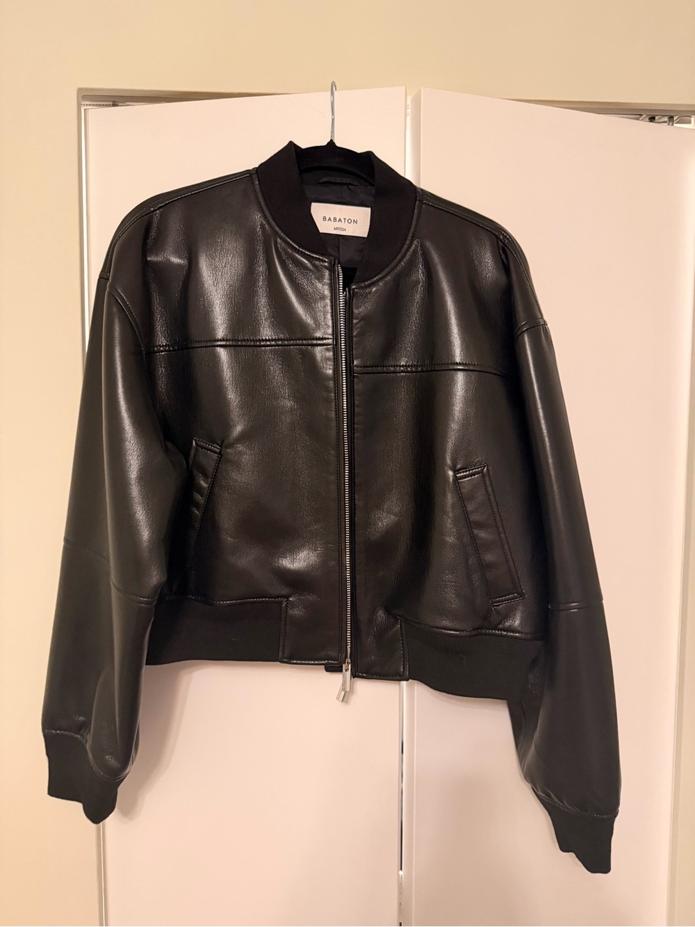 Babaton Black Faux Leather Bomber Jacket